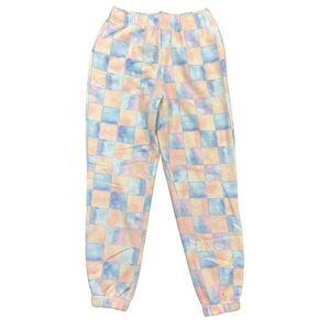 Wild Fable Sweatpants Womens Small Pink Blue Square Print Pastel Fleece Mid Rise